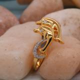 0.10 Carat (ctw) 10K Yellow Gold Round Cut White Diamond Ladies Dolphin Right Hand Ring 1/10 CT