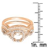 0.40 Carat (ctw) 10K Rose Gold Round White Diamond Ladies Swirl Semi-Mount Engagement Ring With Matching Band Set (No Center Stone)