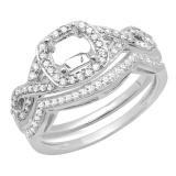0.40 Carat (ctw) 10K White Gold Round White Diamond Ladies Swirl Semi-Mount Engagement Ring With Matching Band Set (No Center Stone)