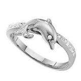 0.05 Carat (ctw) 10K White Gold Round Cut Diamond Ladies Right Hand Dolphin Ring