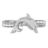 0.05 Carat (ctw) 10K White Gold Round Cut Diamond Ladies Right Hand Dolphin Ring
