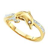 0.05 Carat (ctw) 10K Yellow Gold Round Cut Diamond Ladies Right Hand Dolphin Ring