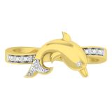 0.05 Carat (ctw) 10K Yellow Gold Round Cut Diamond Ladies Right Hand Dolphin Ring