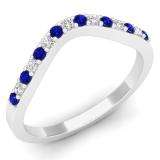 0.25 Carat (ctw) 14K White Gold Round White Diamond & Blue Sapphire Wedding Stackable Anniversary Guard Chevron Band 1/4 CT