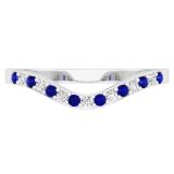 0.25 Carat (ctw) 14K White Gold Round White Diamond & Blue Sapphire Wedding Stackable Anniversary Guard Chevron Band 1/4 CT