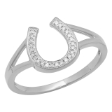 0.08 Carat (ctw) 10K White Gold Round White Diamond Right Hand Horse Shoe Ring