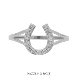 0.08 Carat (ctw) 10K White Gold Round White Diamond Right Hand Horse Shoe Ring