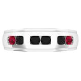 0.75 Carat (ctw) 10K White Gold Round Cut Ruby & Black Diamond Men's Channel Set Wedding Band 3/4 CT