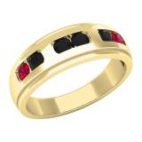 0.75 Carat (ctw) 10K Yellow Gold Round Cut Ruby & Black Diamond Men's Channel Set Wedding Band 3/4 CT
