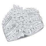 1.20 Carat (ctw) 10K White Gold Round & Baguette Cut White Diamond Ladies Cluster Right Hand Ring 1 1/4 CT