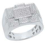 0.50 Carat (Ctw) 14K White Gold Round Cut White Diamond Men's Flashy Micro Pave Hip Hop Ring 1/2 CT