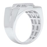 0.50 Carat (Ctw) 14K White Gold Round Cut White Diamond Men's Flashy Micro Pave Hip Hop Ring 1/2 CT