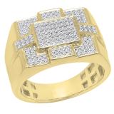 0.50 Carat (Ctw) 14K Yellow Gold Round Cut White Diamond Men's Flashy Micro Pave Hip Hop Ring 1/2 CT