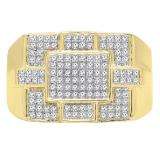0.50 Carat (Ctw) 14K Yellow Gold Round Cut White Diamond Men's Flashy Micro Pave Hip Hop Ring 1/2 CT