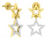 0.20 Carat (Ctw) 10K Yellow Gold Round White Diamond Ladies Micro Pave Star Shape Dangling Drop Earrings
