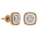 0.15 Carat (Ctw) 10K Rose Gold Round Cut White Diamond Ladies Cushion Frame Stud Earrings
