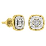 0.15 Carat (Ctw) 10K Yellow Gold Round Cut White Diamond Ladies Cushion Frame Stud Earrings