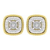 0.15 Carat (Ctw) 10K Yellow Gold Round Cut White Diamond Ladies Cushion Frame Stud Earrings