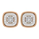 0.15 Carat (Ctw) 14K Rose Gold Round Cut White Diamond Ladies Cushion Frame Stud Earrings