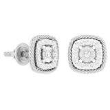 0.15 Carat (Ctw) 14K White Gold Round Cut White Diamond Ladies Cushion Frame Stud Earrings
