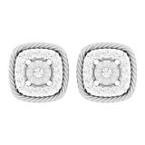 0.15 Carat (Ctw) 14K White Gold Round Cut White Diamond Ladies Cushion Frame Stud Earrings