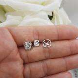 0.15 Carat (Ctw) 14K White Gold Round Cut White Diamond Ladies Cushion Frame Stud Earrings