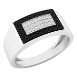 0.45 Carat (Ctw) 10K White Gold Round Black & White Diamond Men's Flashy Hip Hop Pinky Ring 1/2 CT