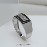 0.45 Carat (Ctw) 10K White Gold Round Black & White Diamond Men's Flashy Hip Hop Pinky Ring 1/2 CT