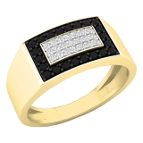 0.45 Carat (Ctw) 10K Yellow Gold Round Black & White Diamond Men's Flashy Hip Hop Pinky Ring 1/2 CT