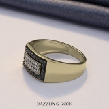 0.45 Carat (Ctw) 10K Yellow Gold Round Black & White Diamond Men's Flashy Hip Hop Pinky Ring 1/2 CT