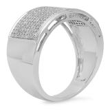 0.65 Carat (Ctw) 18K White Gold Round Cut White Diamond Men's Flashy Micropave Hip Hop Pinky Ring