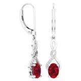 2.10 Carat (Ctw) Sterling Silver Oval Cut Garnet & Round Cut White Diamond Ladies Infinity Swirl Dangling Drop Earrings