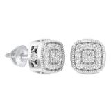 0.25 Carat (ctw) 18K White Gold Round White Diamond Ladies Cluster Style Stud Earrings 1/4 CT