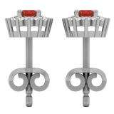 1.15 Carat (Ctw) 10K White Gold Oval Cut Garnet & Round Cut White Diamond Ladies Flower Shape Cluster Fashion Stud Earrings
