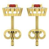 1.15 Carat (Ctw) 18K Yellow Gold Oval Cut Garnet & Round Cut White Diamond Ladies Flower Shape Cluster Fashion Stud Earrings