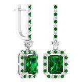 6.50 Carat (ctw) 14K White Gold Emerald & Round Cut Green & White Cubic Zirconia & Round White Diamond Ladies Halo Style Dangling Drop Earrings