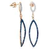 0.15 Carat (ctw) 10K Rose Gold Round Blue & White Diamond Ladies Fashion Dangling Earrings
