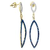 0.15 Carat (ctw) 18K Yellow Gold Round Blue & White Diamond Ladies Fashion Dangling Earrings
