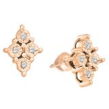 0.08 Carat (ctw) 10K Rose Gold Round White Diamond Ladies Marquise Shaped Stud Earrings