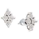 0.08 Carat (ctw) 14K White Gold Round White Diamond Ladies Marquise Shaped Stud Earrings