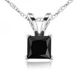 0.50 Carat (ctw) 10K White Gold Princess Cut Black Diamond Ladies Solitaire Pendant 1/2 CT
