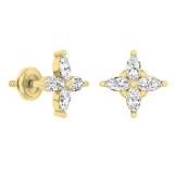 1.15 Carat (ctw) 14K Yellow Gold Marquise Cut White Diamond Ladies Flower Shaped Stud Earrings