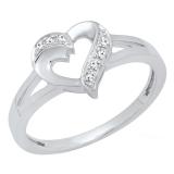 0.06 Carat (ctw) 10K White Gold Round Diamond Ladies Bridal Promise Heart Split Shank Engagement Ring