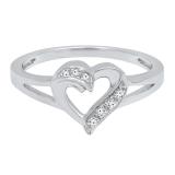 0.06 Carat (ctw) 10K White Gold Round Diamond Ladies Bridal Promise Heart Split Shank Engagement Ring