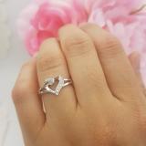 0.06 Carat (ctw) 14K White Gold Round Diamond Ladies Bridal Promise Heart Split Shank Engagement Ring