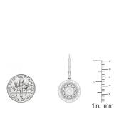 0.12 Carat (ctw) Rhodium Plated Sterling Silver Round White Diamond Ladies Circle Cluster Style Dangling Fashion Earrings