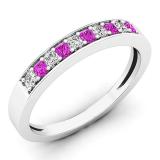 0.30 Carat (ctw) 14K White Gold Princess Pink Sapphire & White Diamond Ladies Wedding Ring 1/3 CT