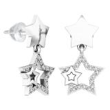 0.10 Carat (ctw) 18K White Gold Round White Diamond Ladies Star Shape Dangling Earrings 1/10 CT