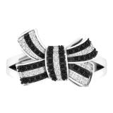0.20 Carat (ctw) 10K White Gold Round Black & White Diamond Ladies Knot Right Hand Ring 1/5 CT