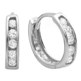 0.20 Carat (ctw) 18K White Gold Round White Diamond Ladies Huggies Hoop Earrings 1/5 CT